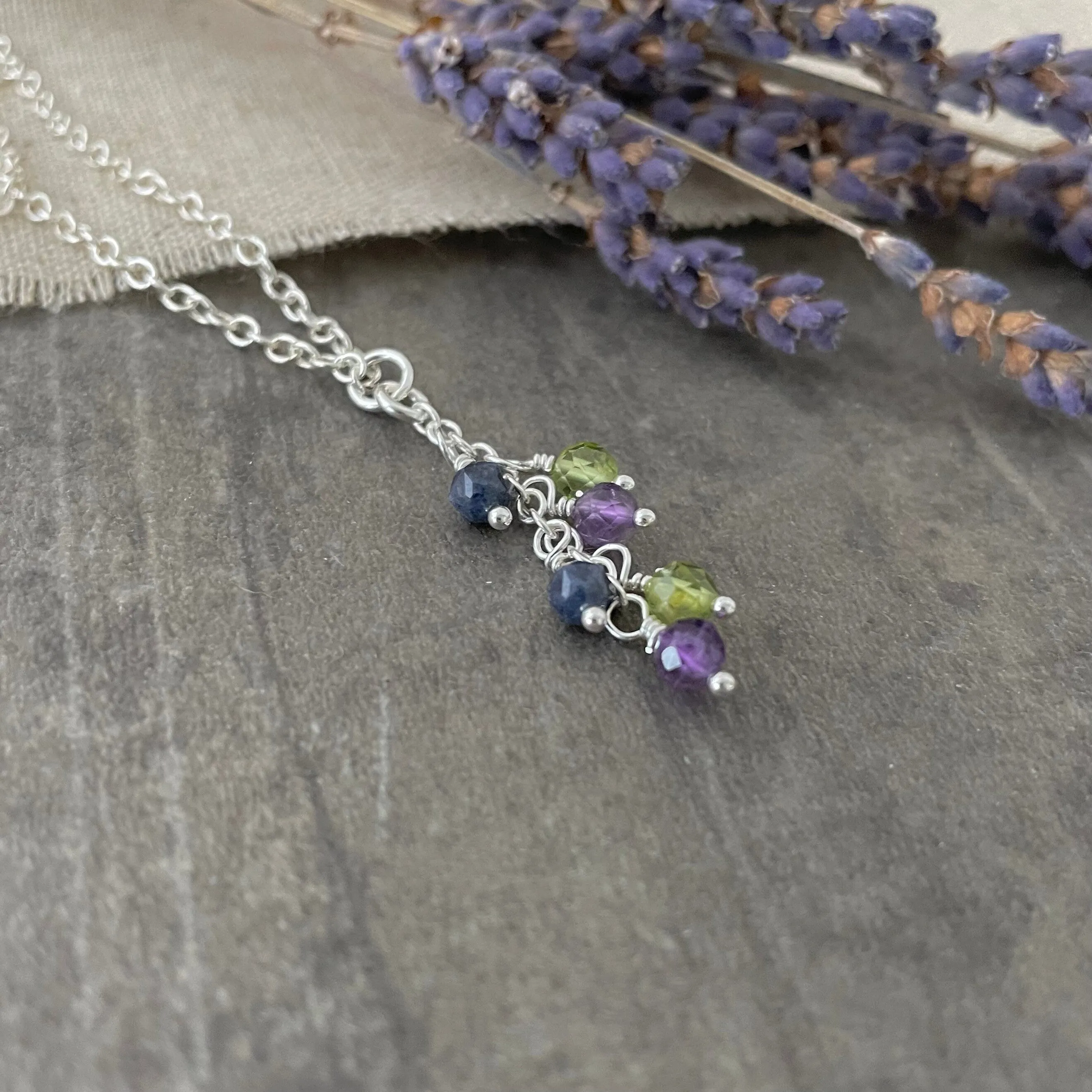 Dainty Family Birthstone Cascade Necklace,  Family Jewellery for Mum in Sterling Silver