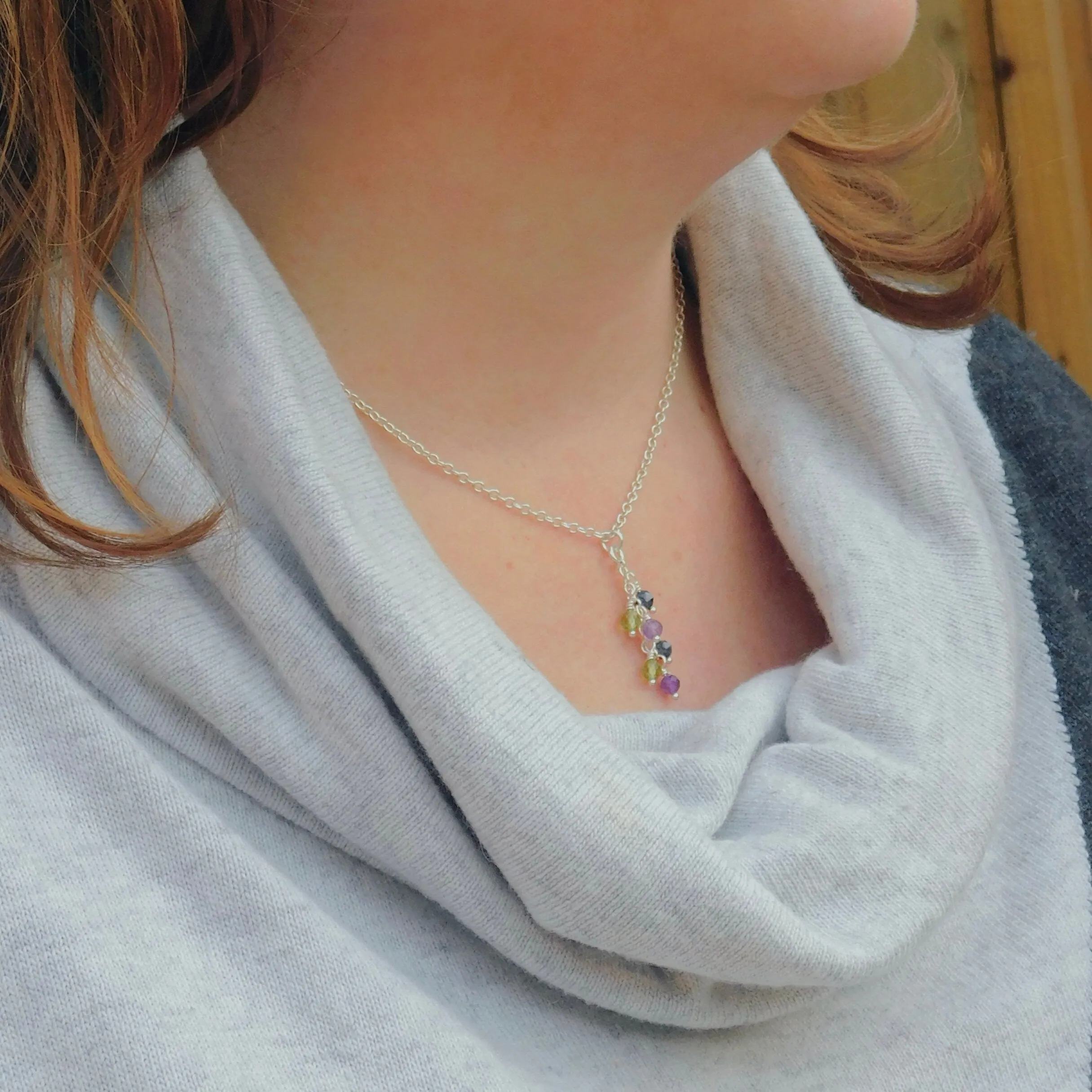 Dainty Family Birthstone Cascade Necklace,  Family Jewellery for Mum in Sterling Silver