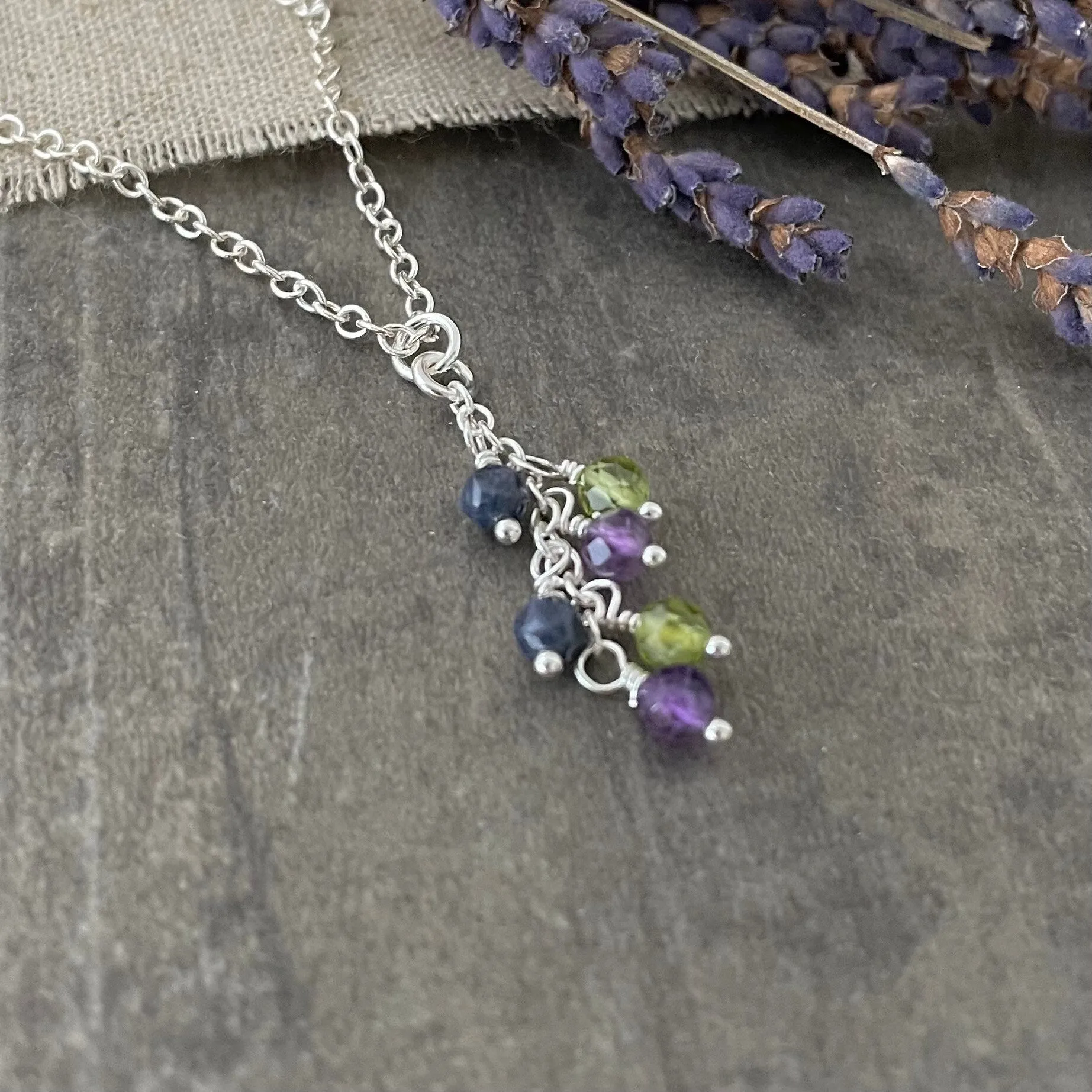 Dainty Family Birthstone Cascade Necklace,  Family Jewellery for Mum in Sterling Silver