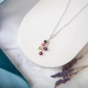 Dainty Family Birthstone Cascade Necklace,  Family Jewellery for Mum in Sterling Silver