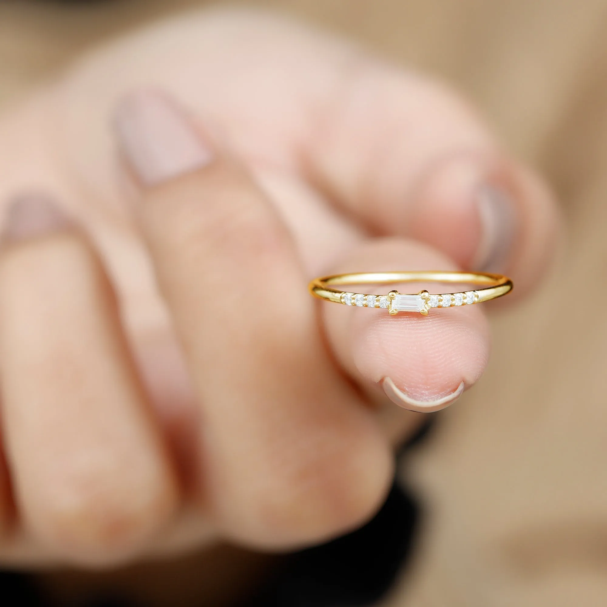 Dainty Moissanite East West Stackable Band Ring for Women