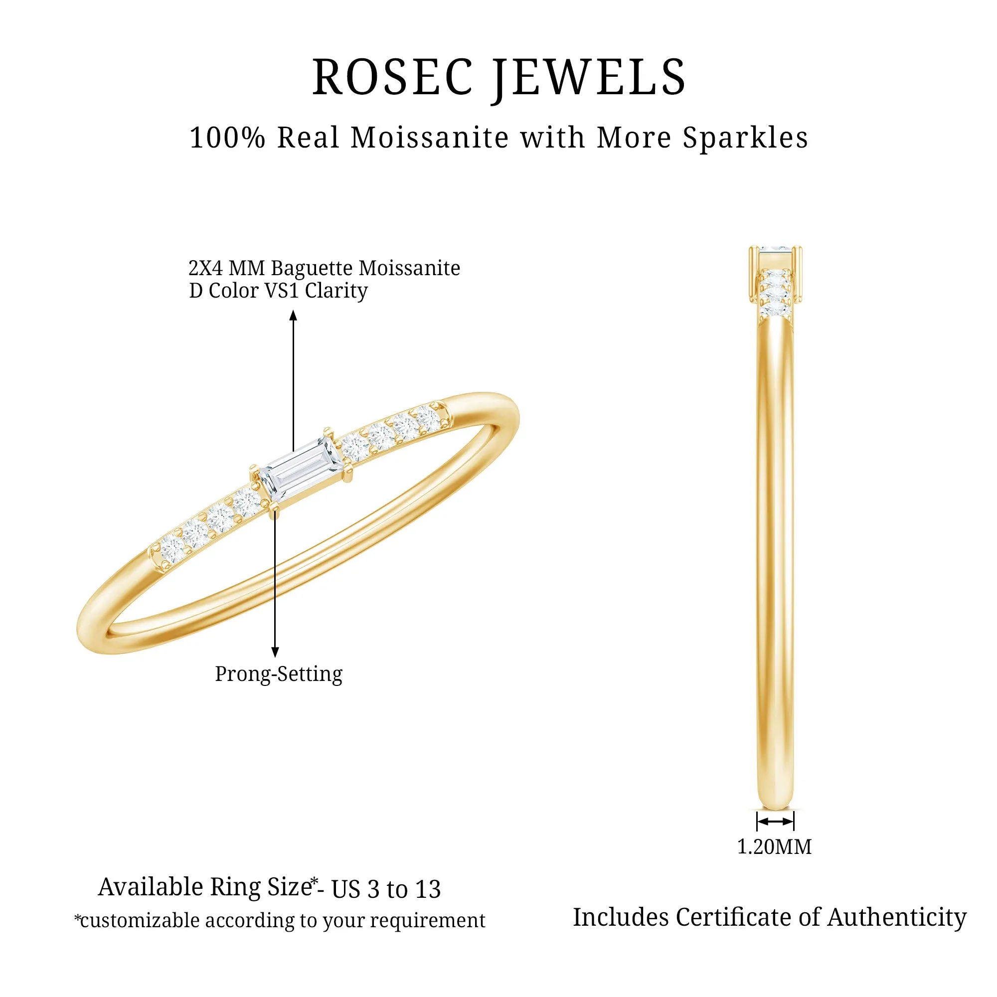 Dainty Moissanite East West Stackable Band Ring for Women