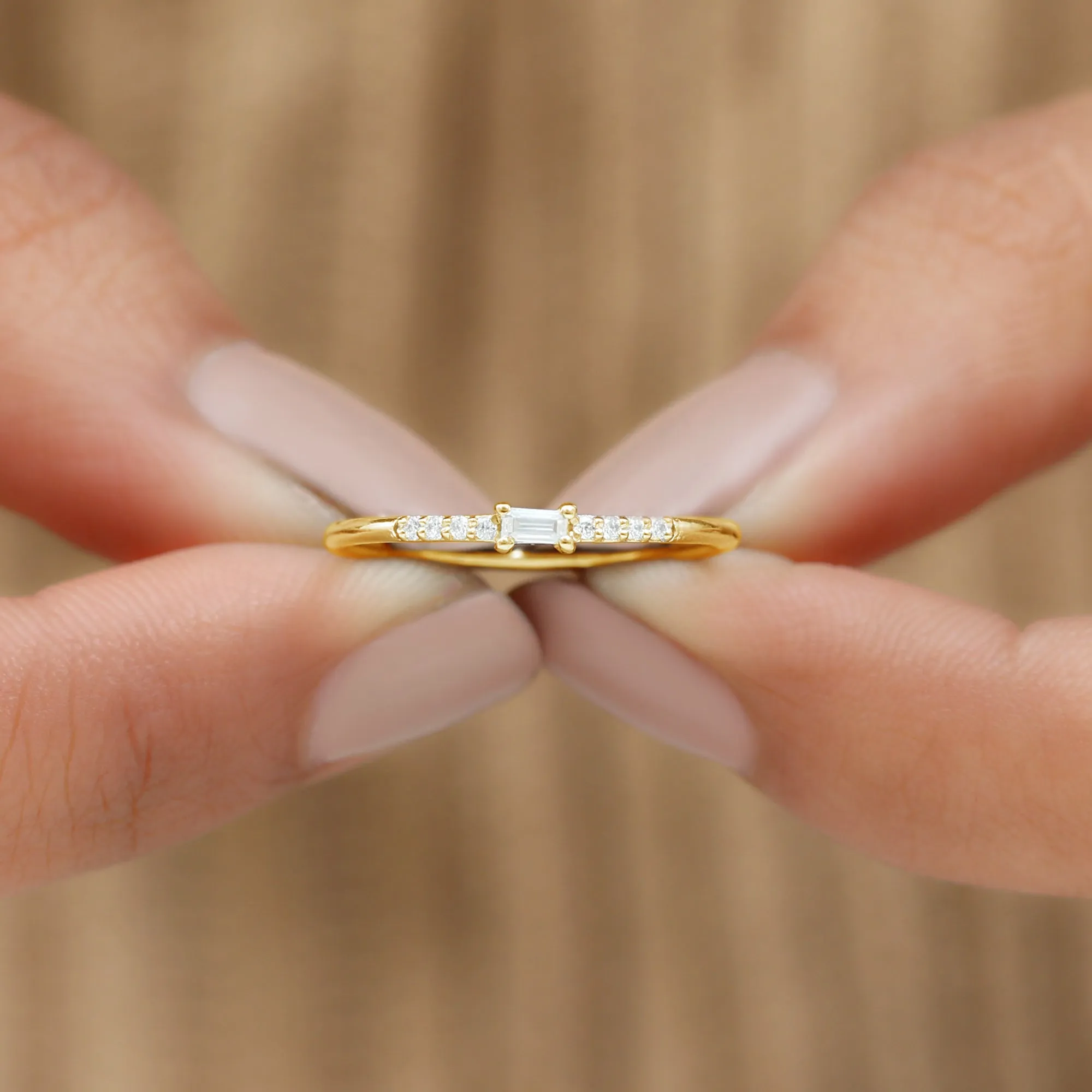 Dainty Moissanite East West Stackable Band Ring for Women