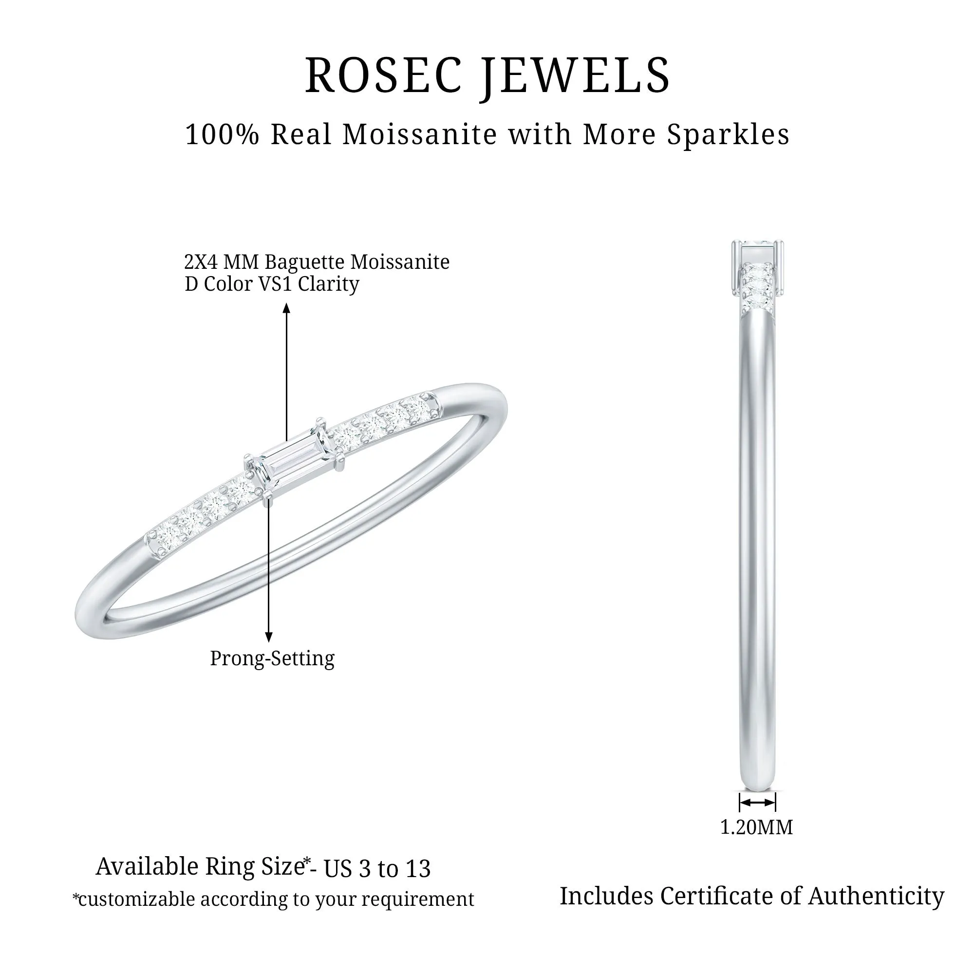 Dainty Moissanite East West Stackable Band Ring for Women