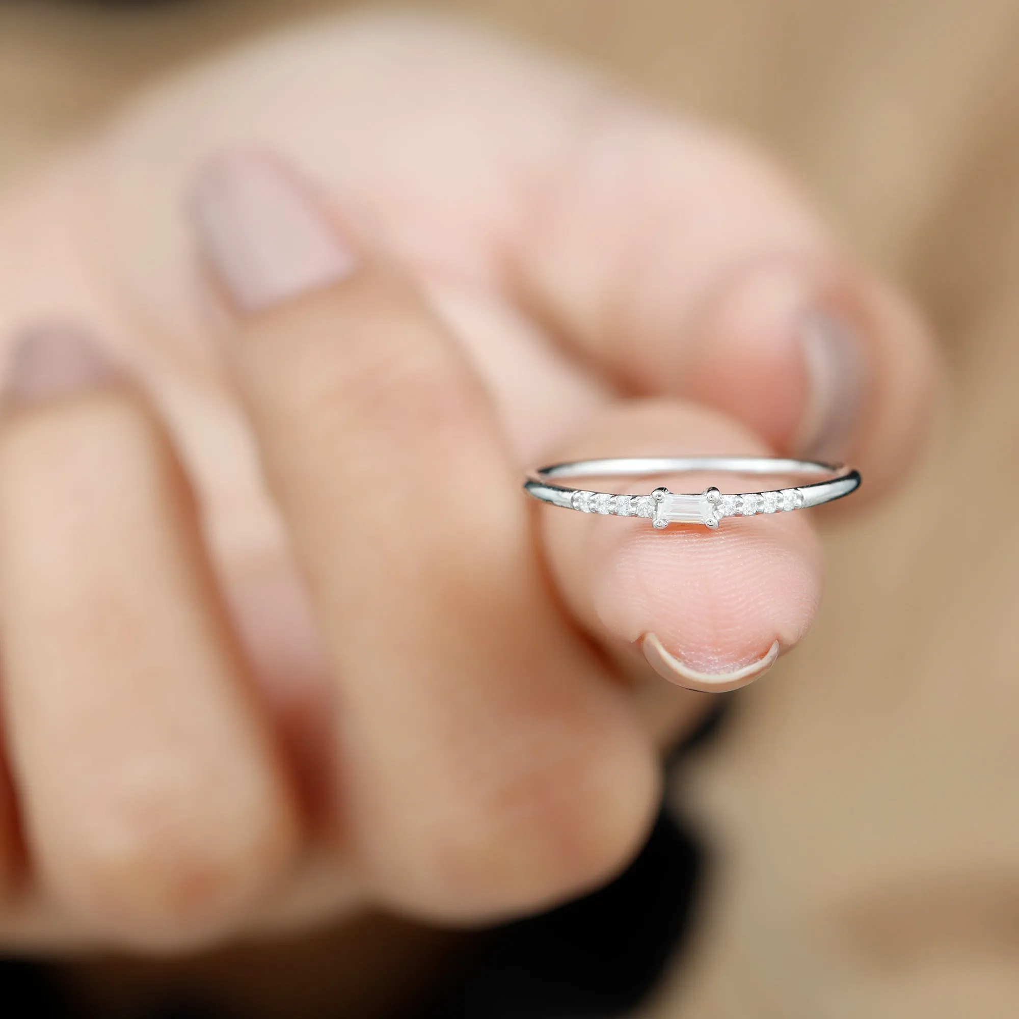 Dainty Moissanite East West Stackable Band Ring for Women