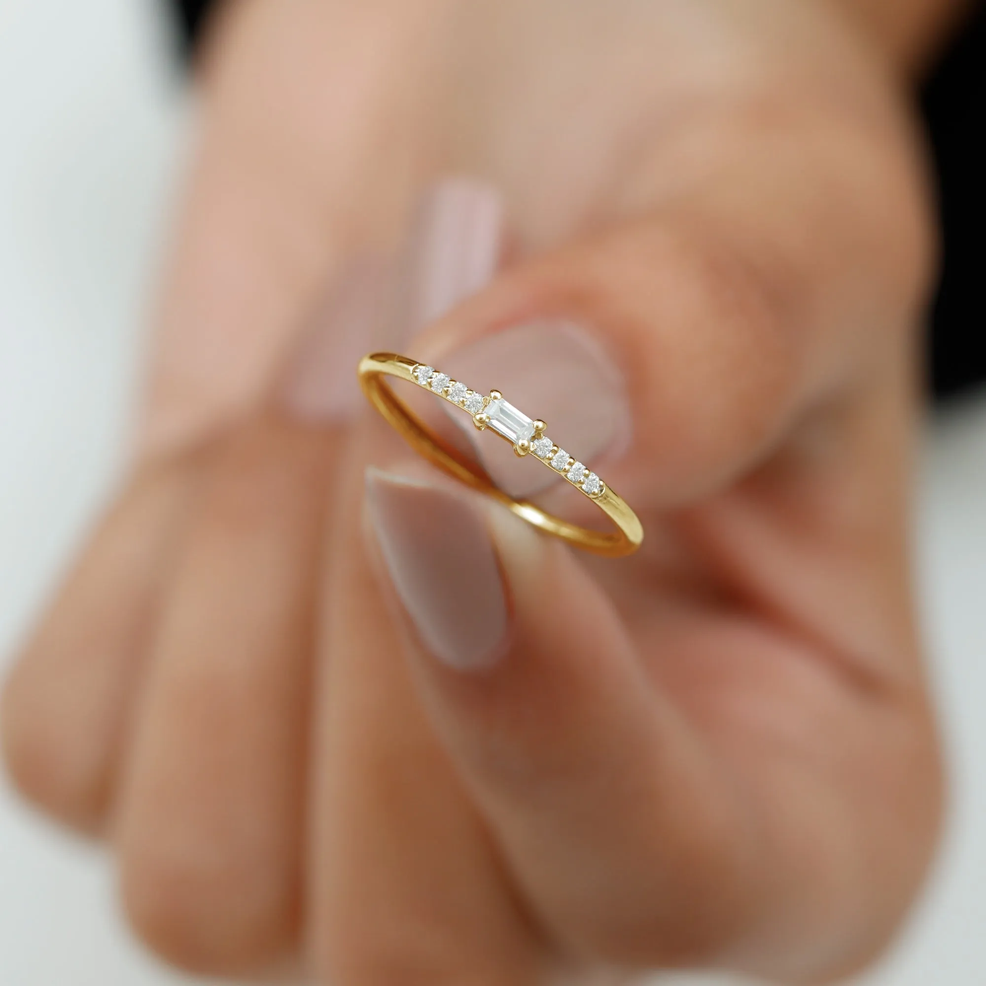Dainty Moissanite East West Stackable Band Ring for Women