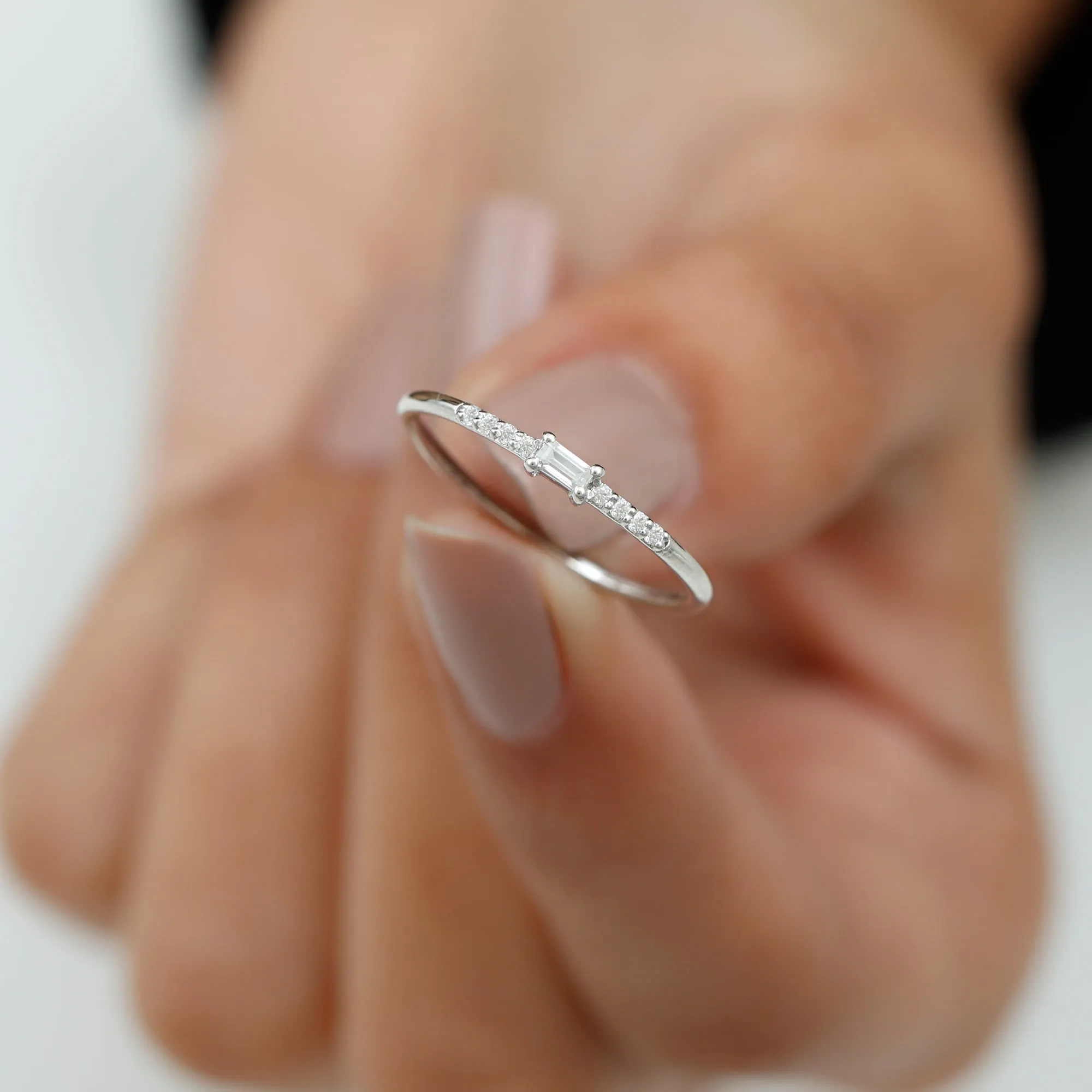 Dainty Moissanite East West Stackable Band Ring for Women
