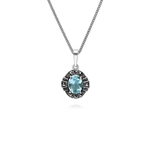 Damen Sterlingsilber Oval Blau Topas und Markasit Cluster 45cm Halskette