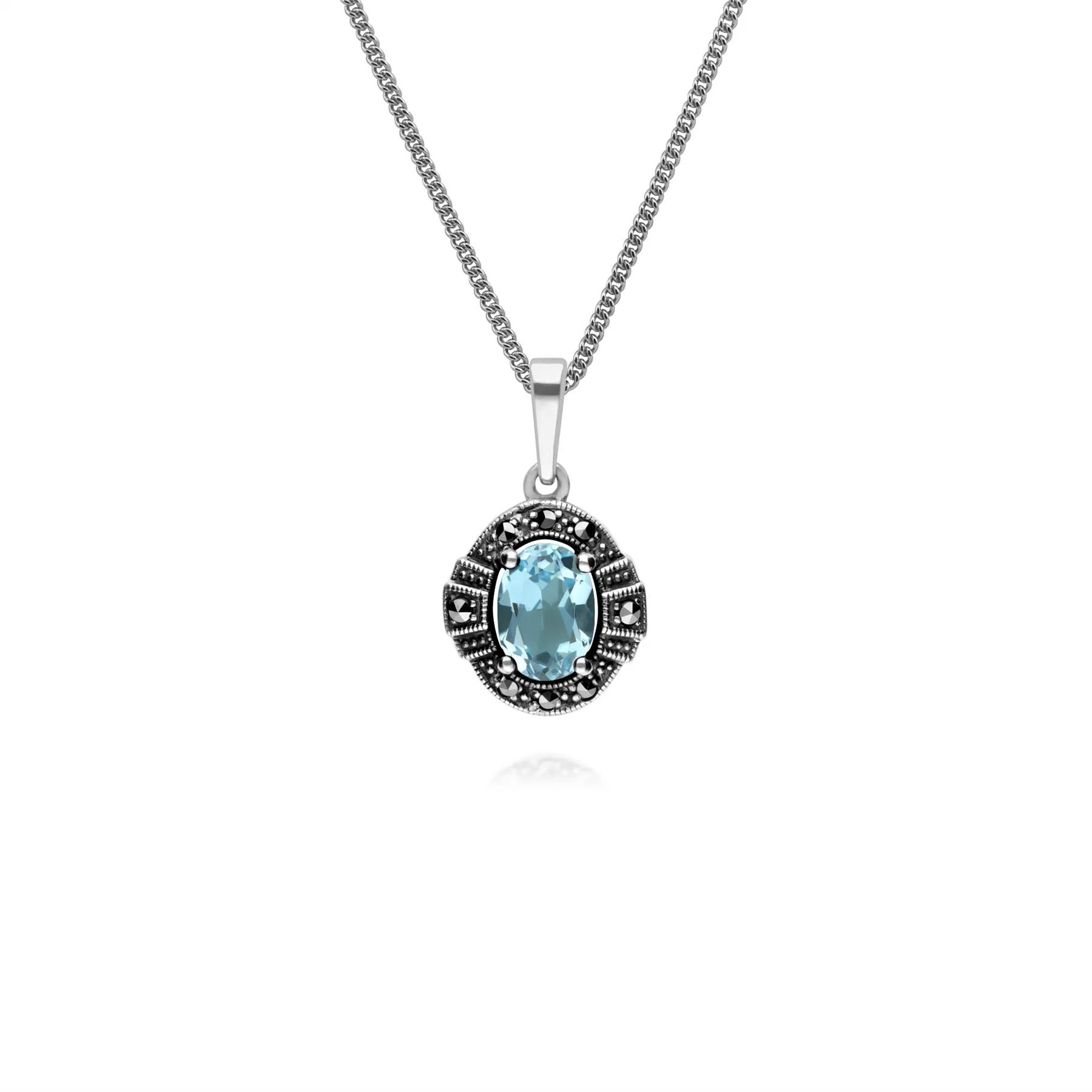 Damen Sterlingsilber Oval Blau Topas und Markasit Cluster 45cm Halskette