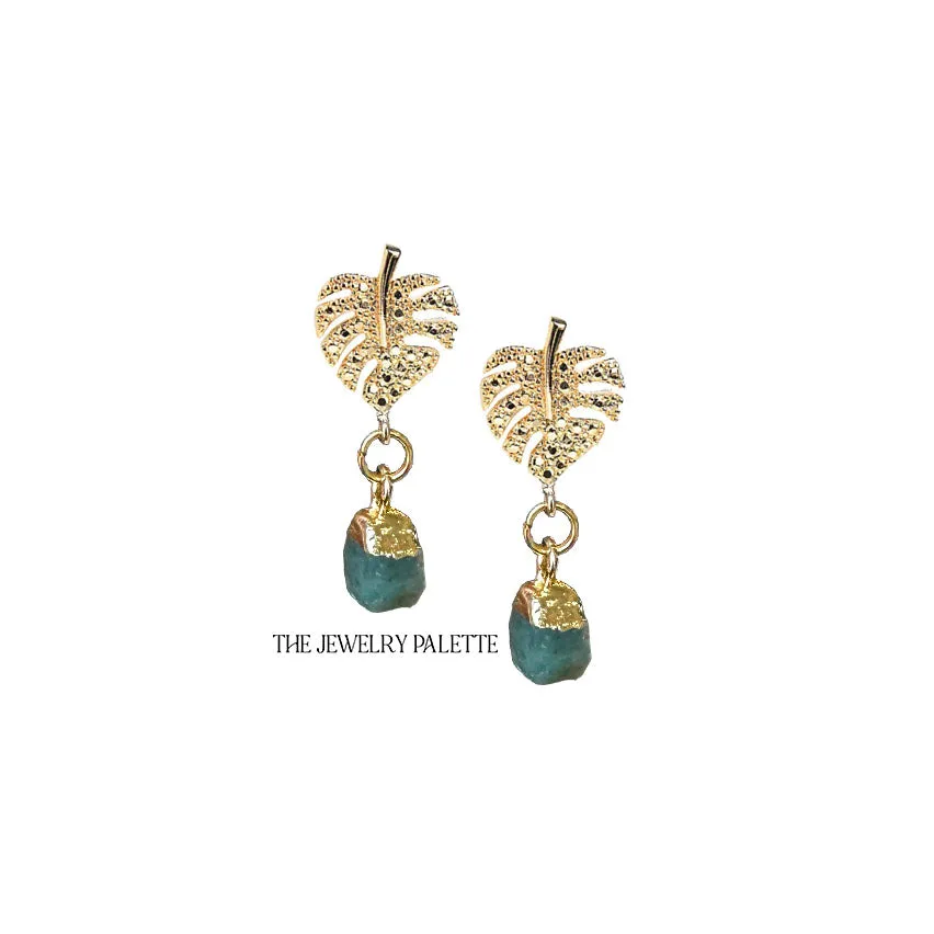 Dania gold leaf with gold edged peridot drop earrings