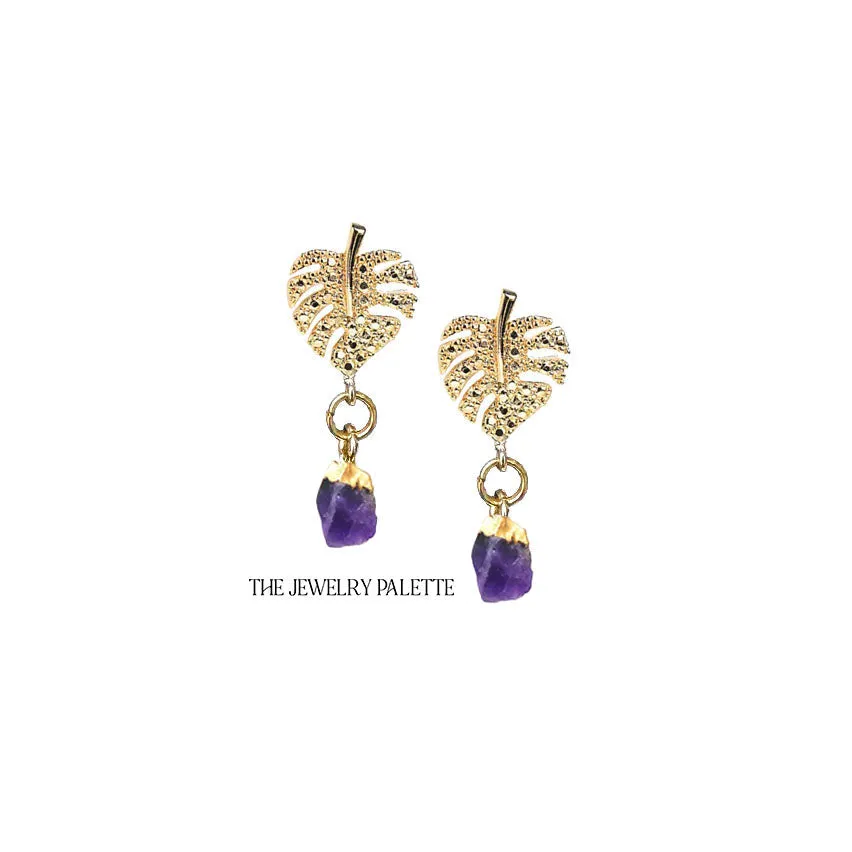 Dania gold leaf with gold edged peridot drop earrings