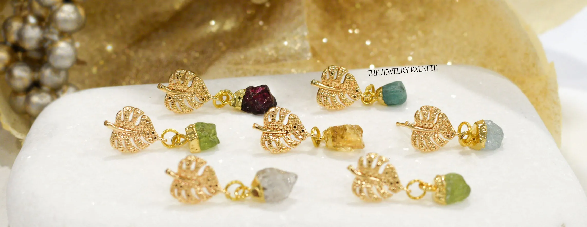 Dania gold leaf with gold edged peridot drop earrings