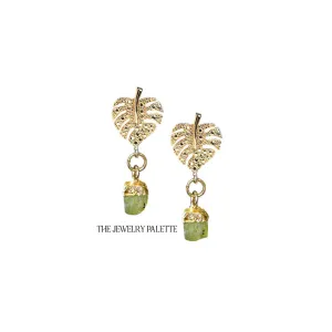 Dania gold leaf with gold edged peridot drop earrings