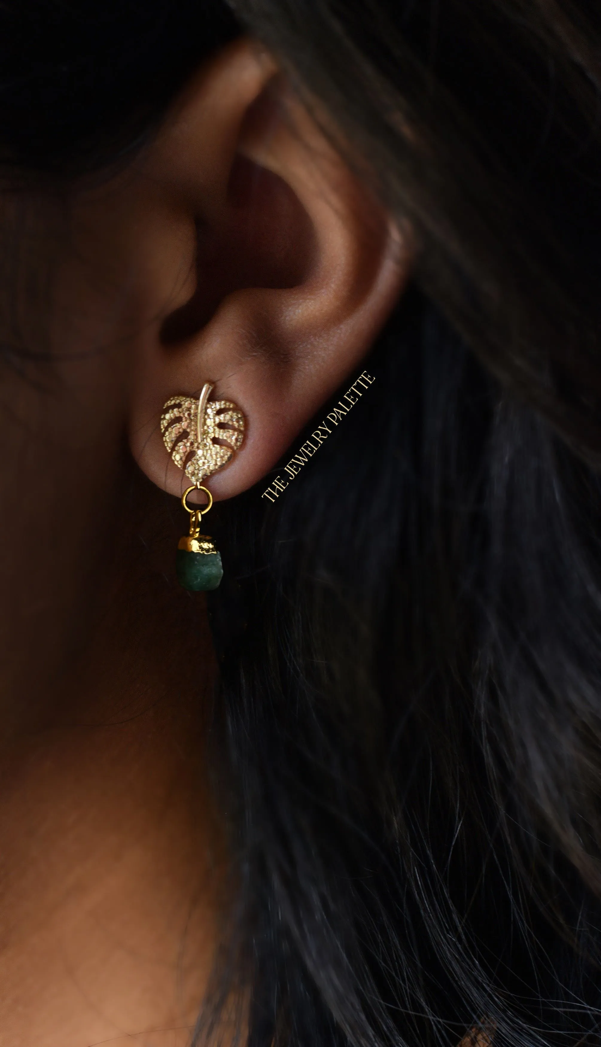 Dania gold leaf with gold edged peridot drop earrings