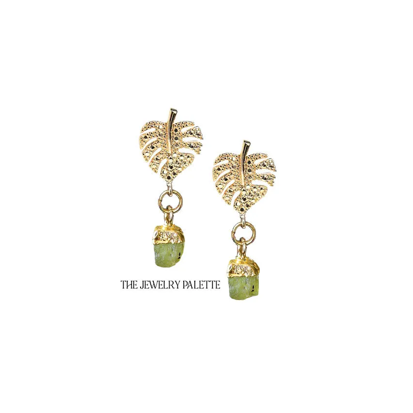 Dania gold leaf with gold edged peridot drop earrings