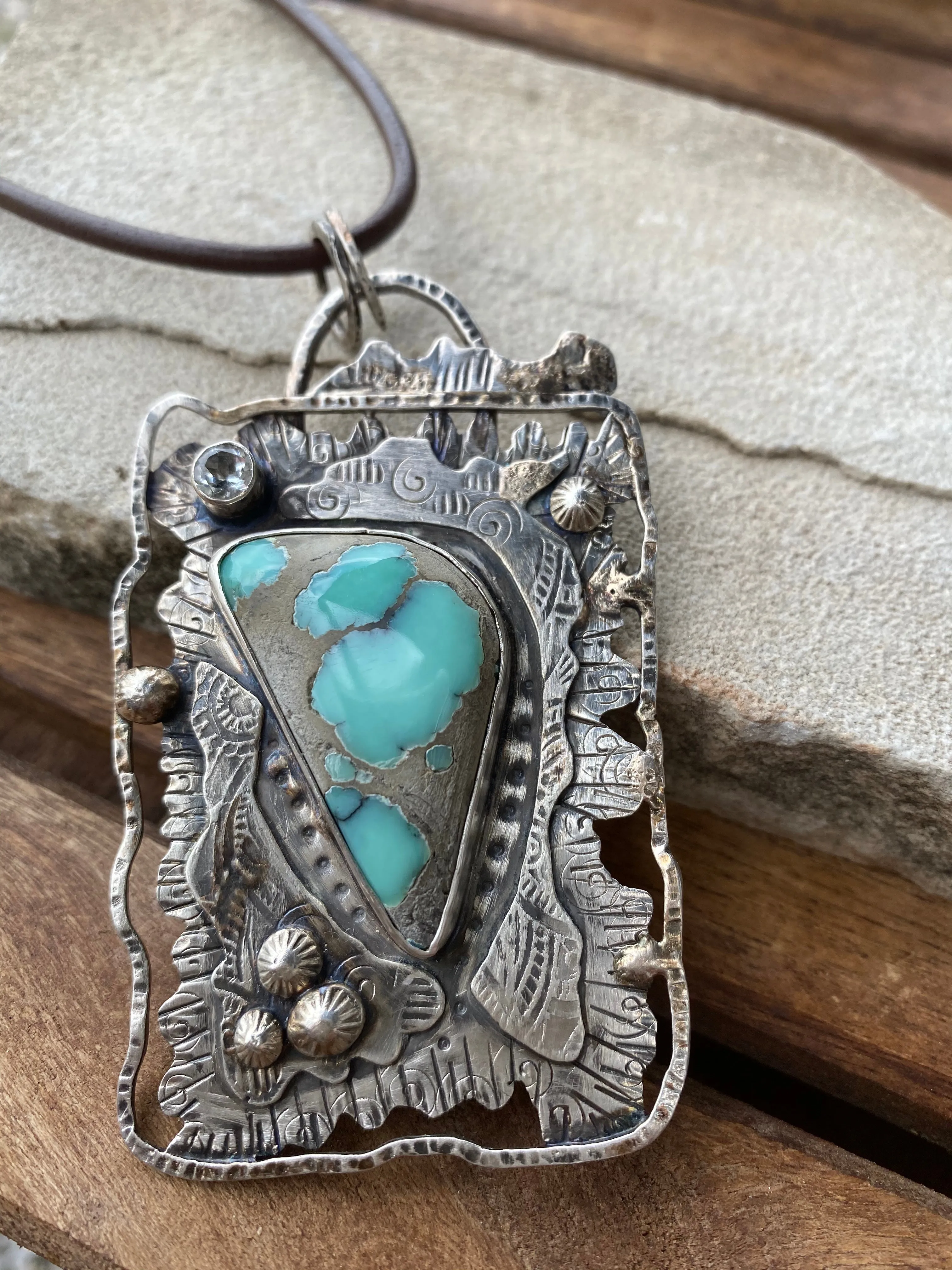 Desert Bloom Variscite and White Sapphire Pendant