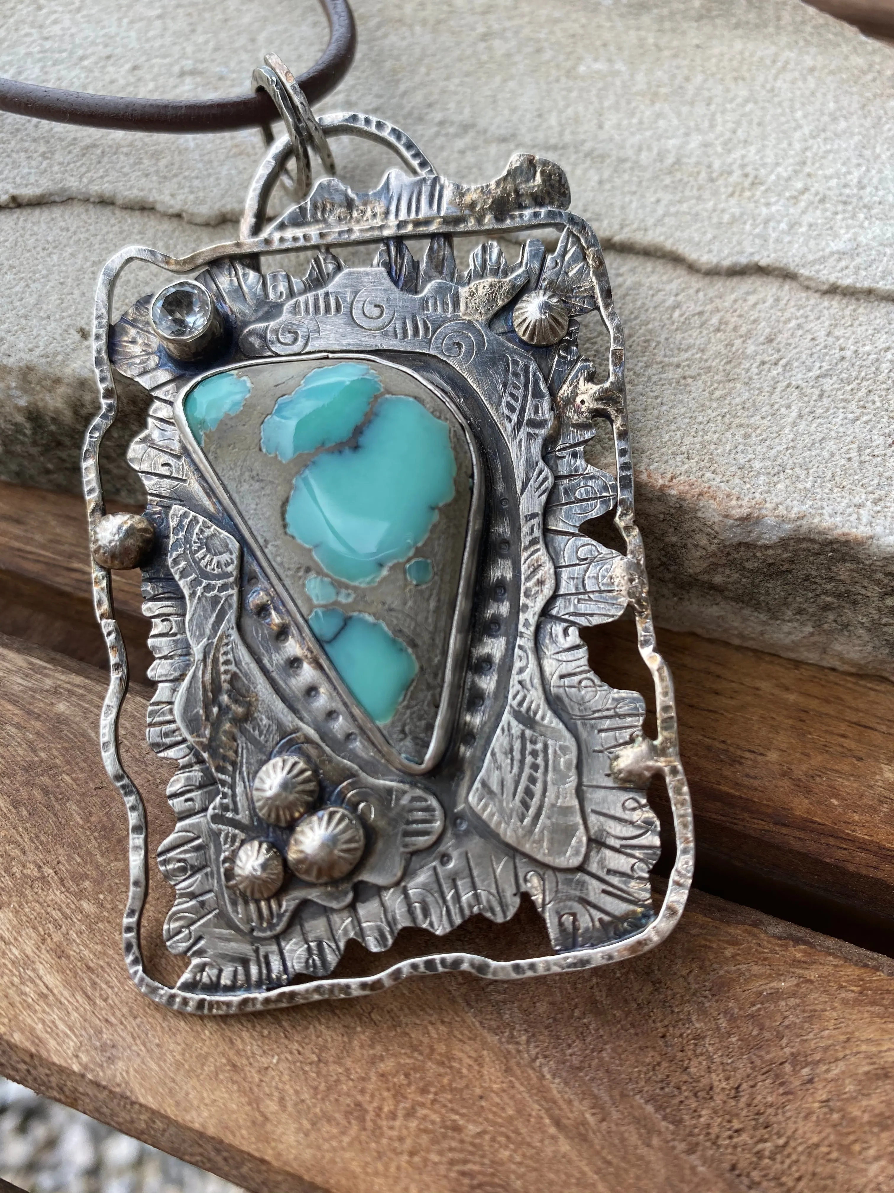 Desert Bloom Variscite and White Sapphire Pendant