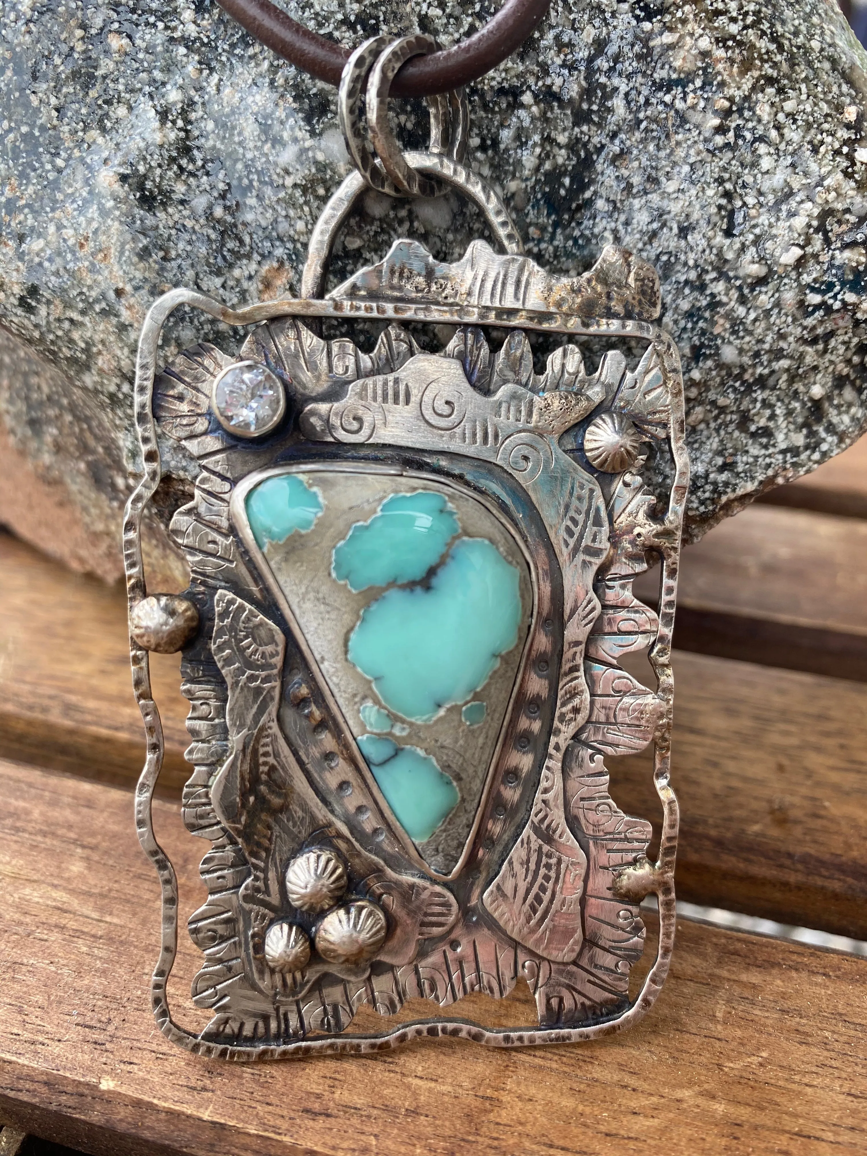 Desert Bloom Variscite and White Sapphire Pendant