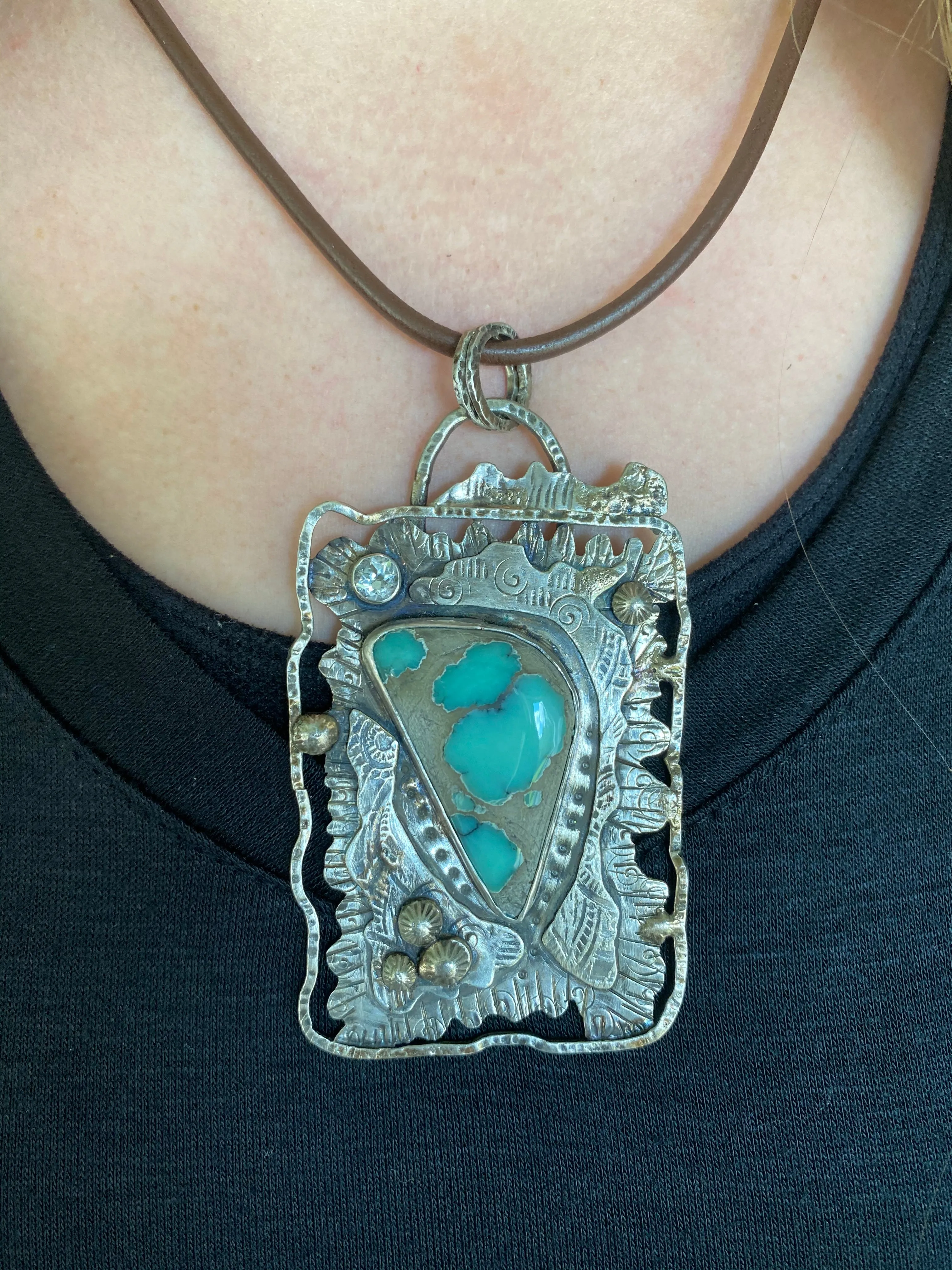 Desert Bloom Variscite and White Sapphire Pendant
