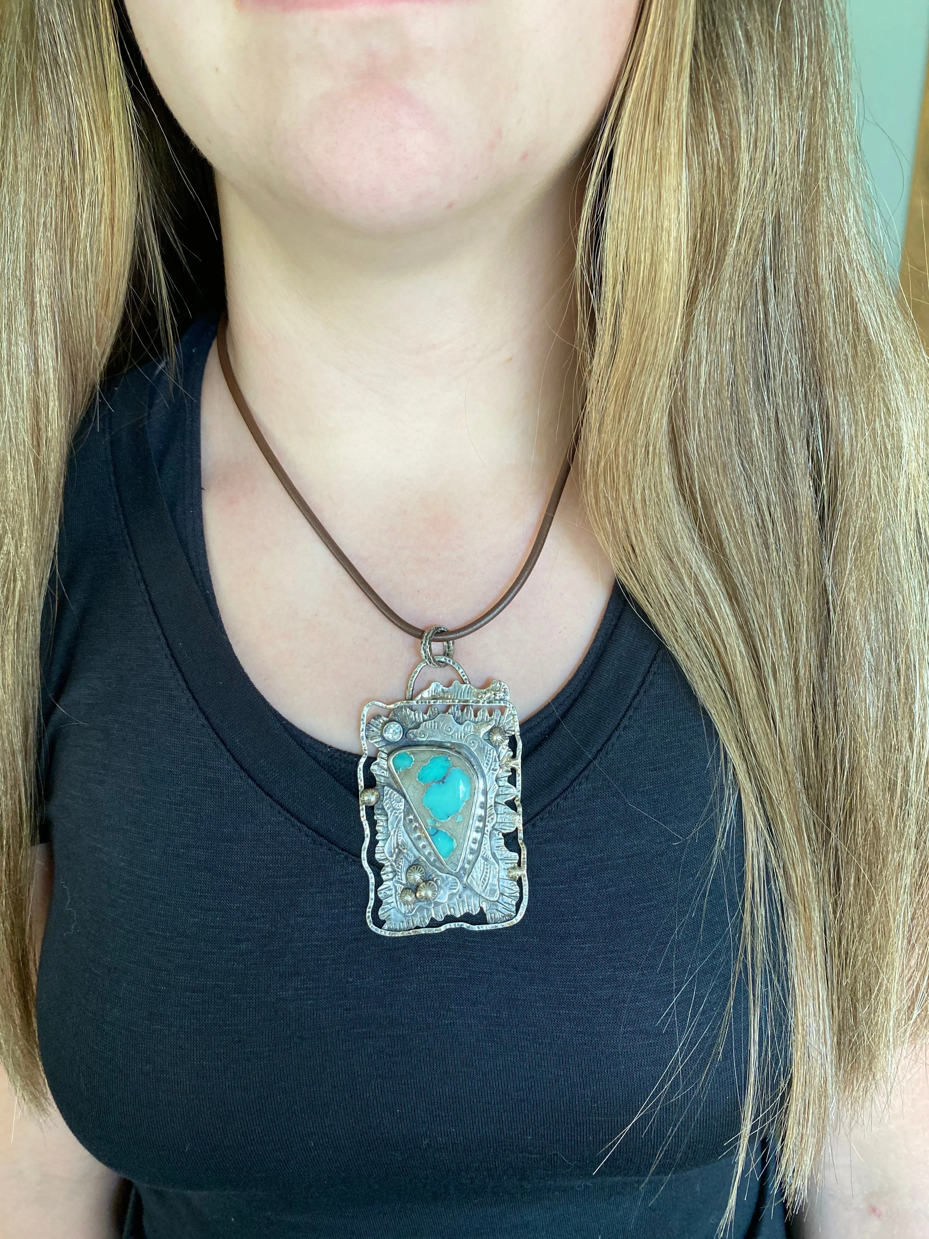 Desert Bloom Variscite and White Sapphire Pendant