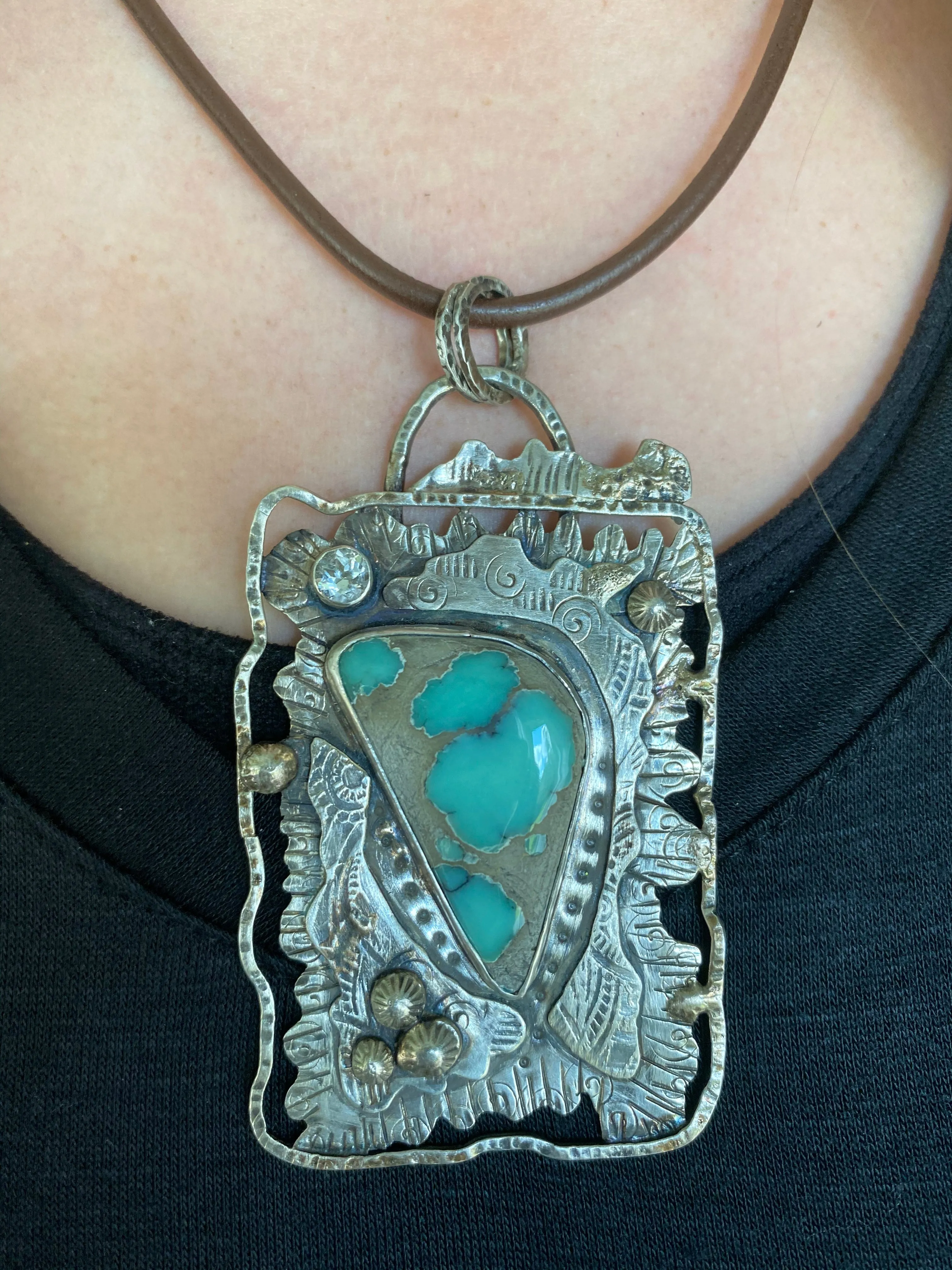 Desert Bloom Variscite and White Sapphire Pendant