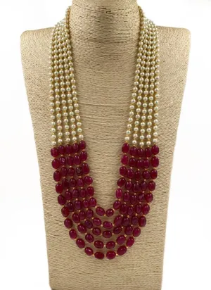 Designer Multilayered Long Pearls And Stone Beads Necklace For Men And Women