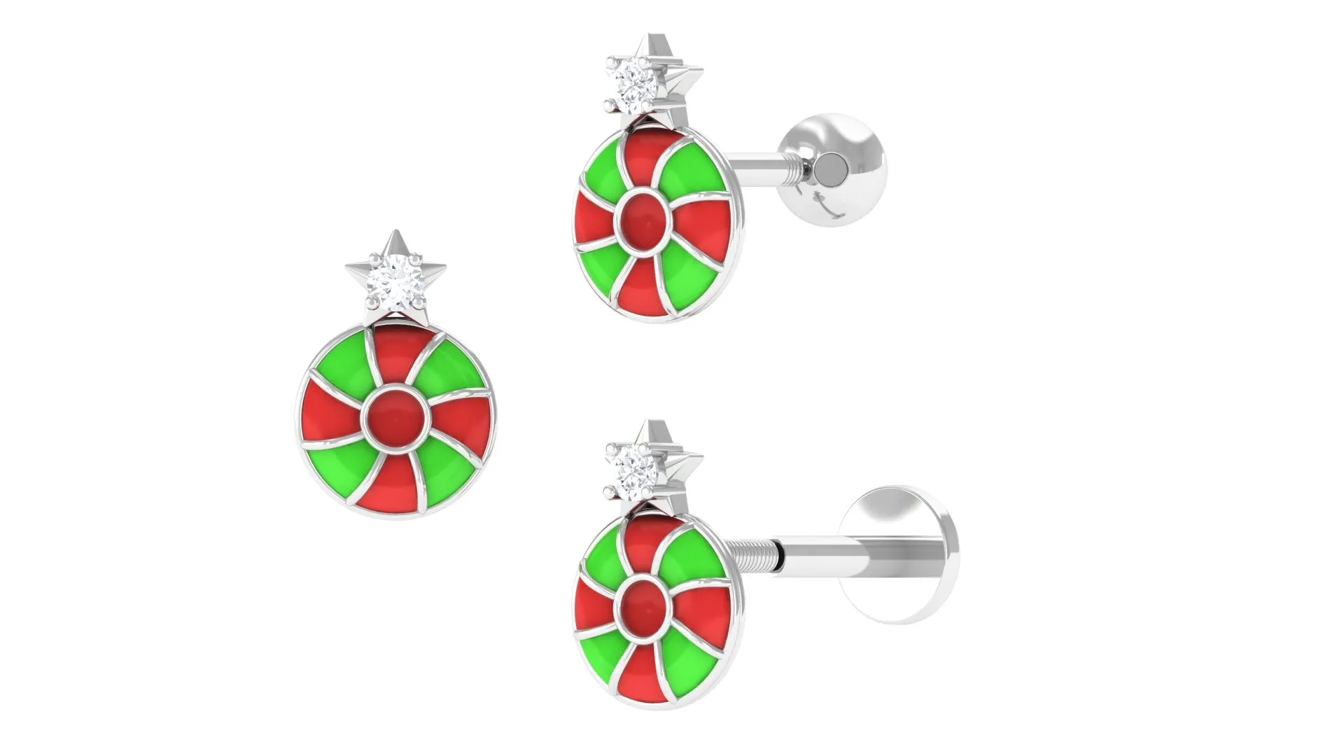 Diamond and Enamel Swirl Peppermint Candy Helix Earring