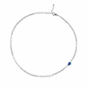 Diamond Tennis Necklace with Sapphire Accent