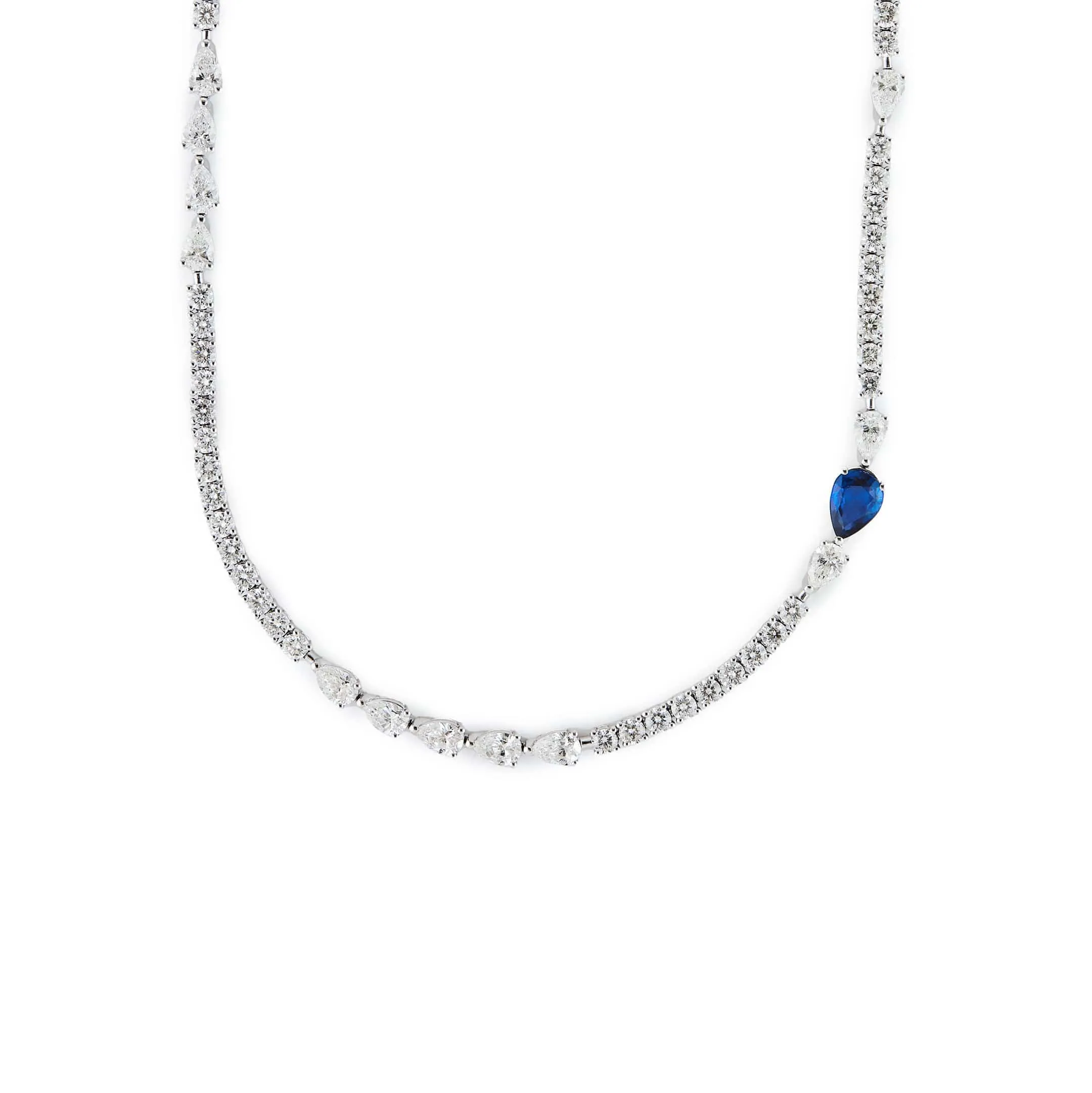 Diamond Tennis Necklace with Sapphire Accent