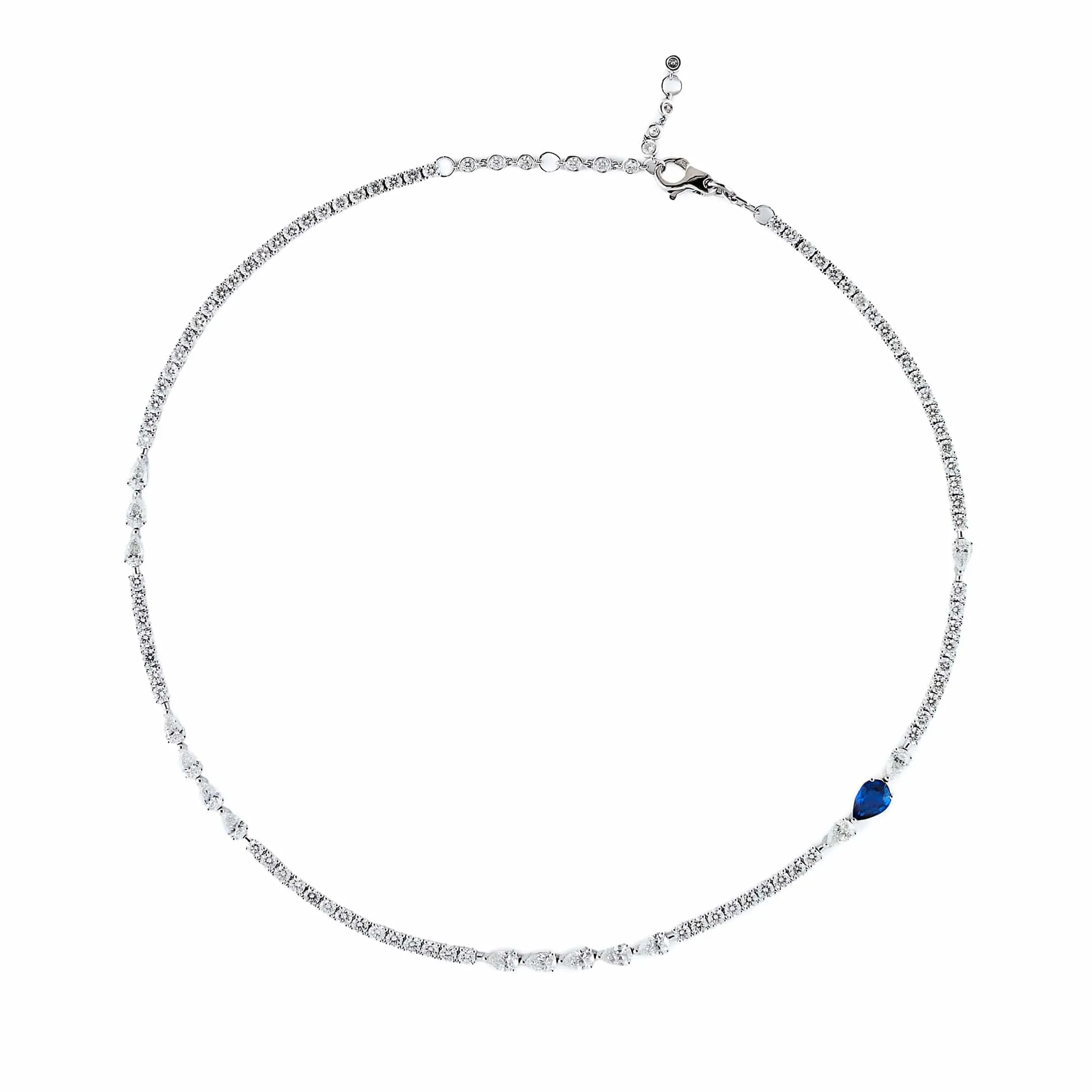 Diamond Tennis Necklace with Sapphire Accent