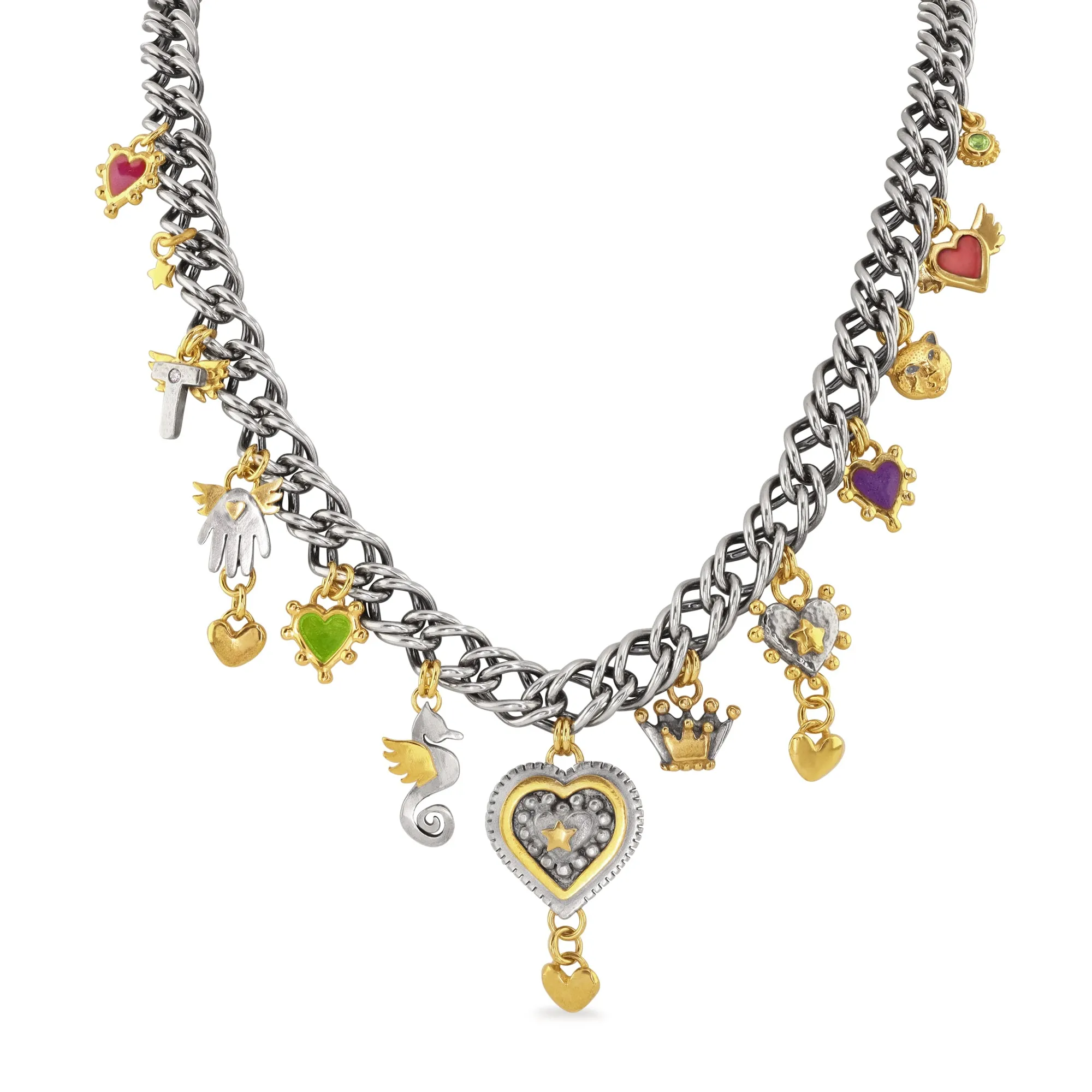 Double French Curb Mega Charm Necklace