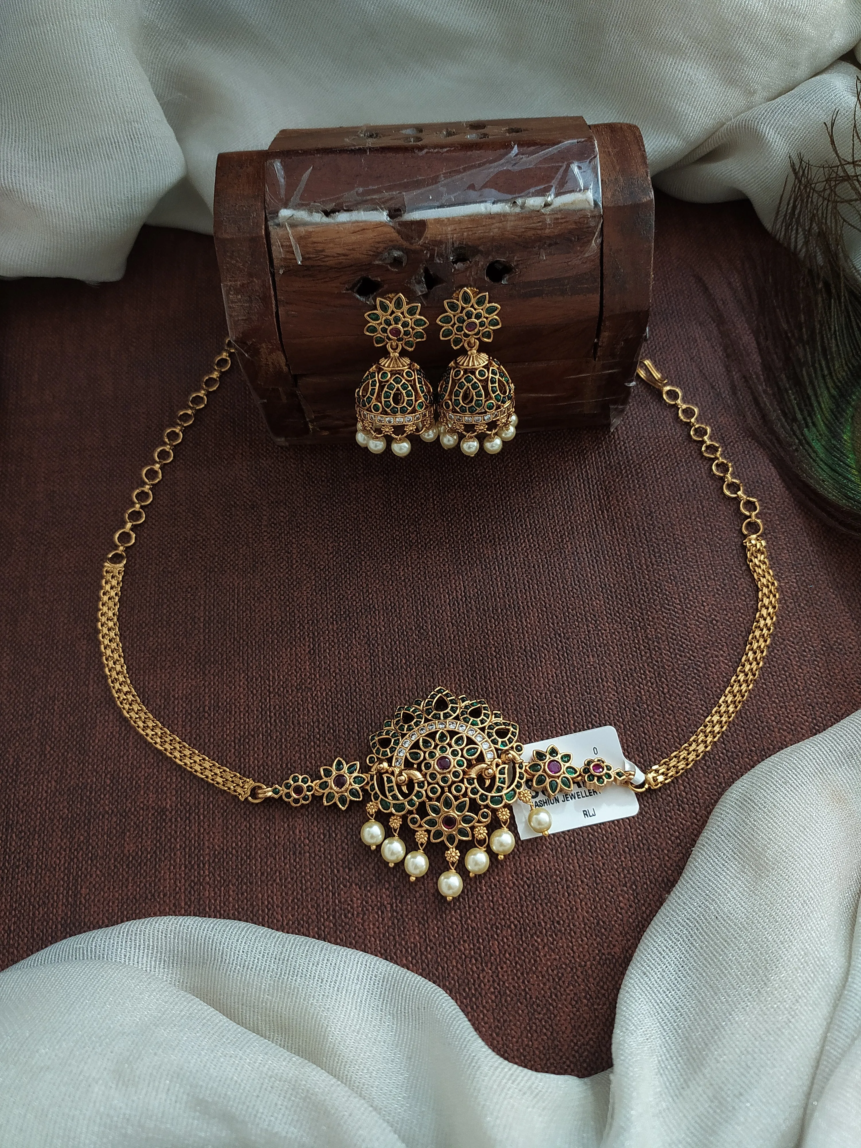 Dual Peacock and Floral Design Antique Choker Set