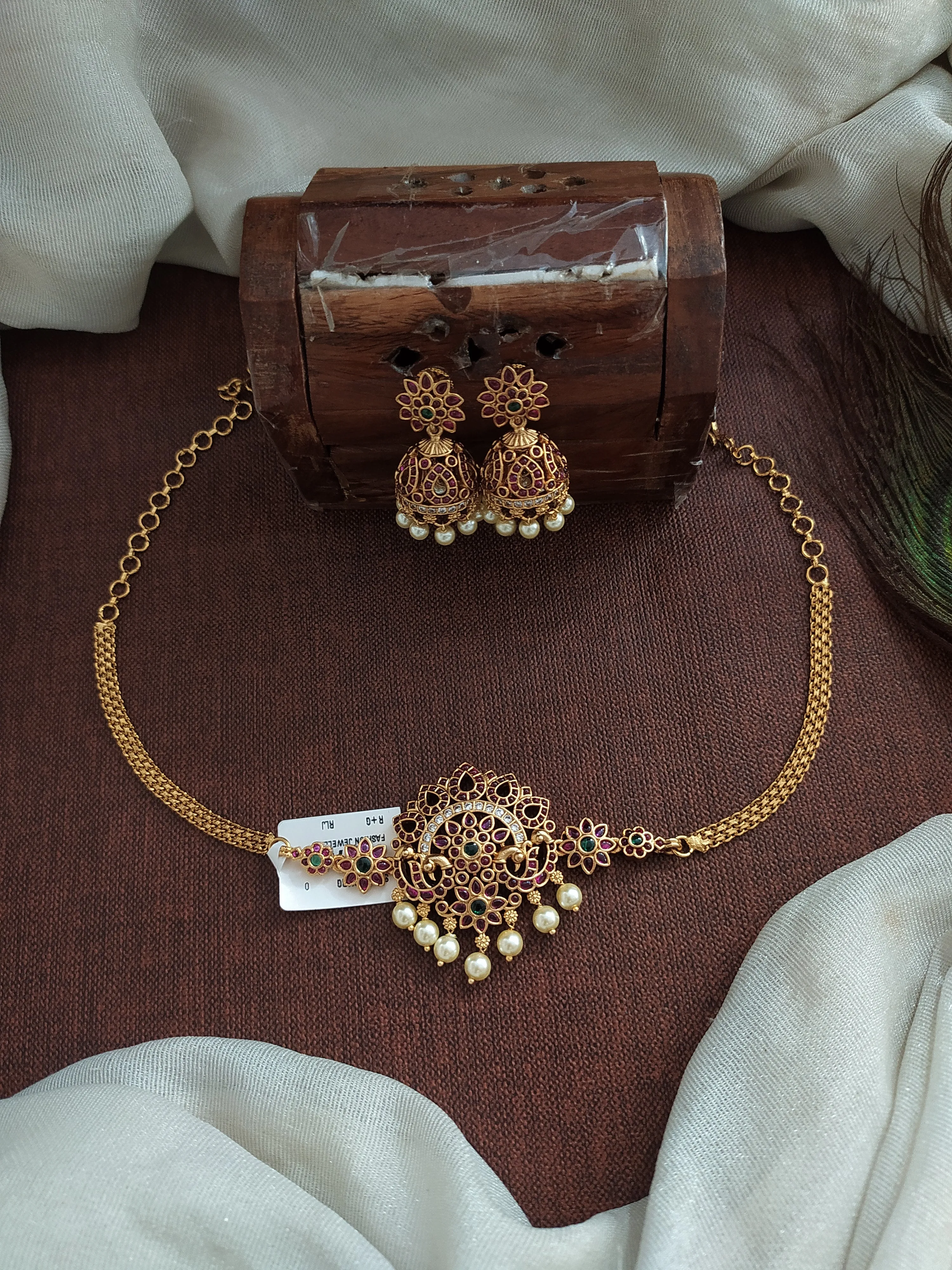 Dual Peacock and Floral Design Antique Choker Set