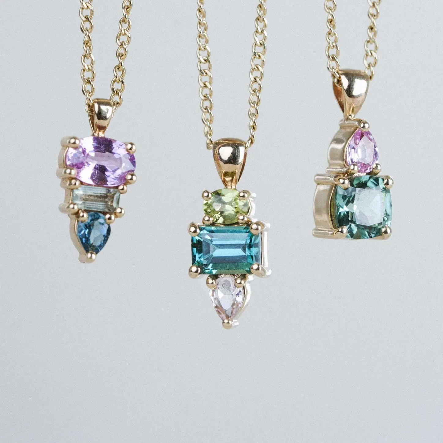 ELISE Triple Gemstone Gold Pendant Necklace with Tourmaline