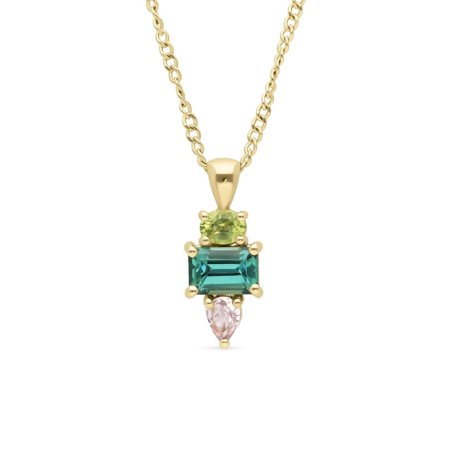 ELISE Triple Gemstone Gold Pendant Necklace with Tourmaline