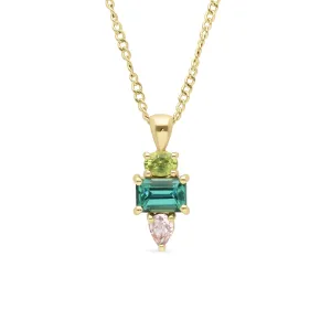 ELISE Triple Gemstone Gold Pendant Necklace with Tourmaline
