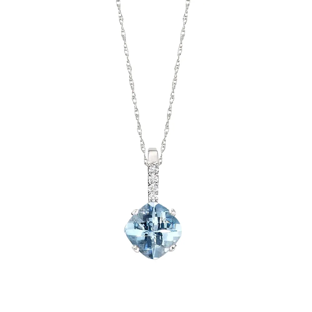 Elongated Aquamarine and Diamond Pendant