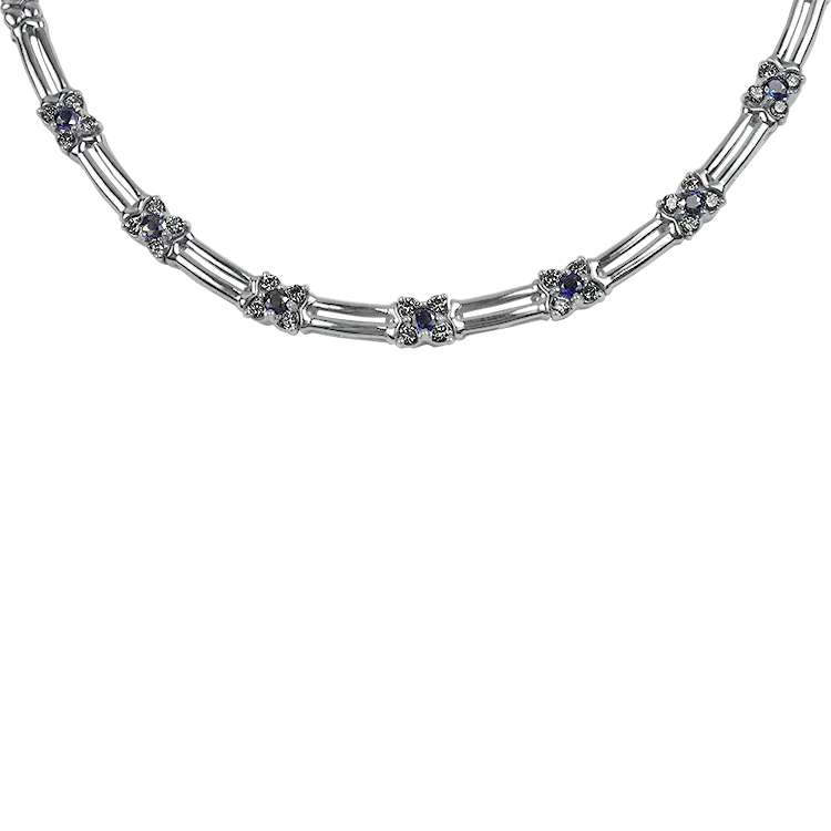 Estate 14k White Gold Sapphire & Diamond Necklace