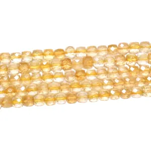 Fil de Citrine chauffée carré facetté 4x4 mm