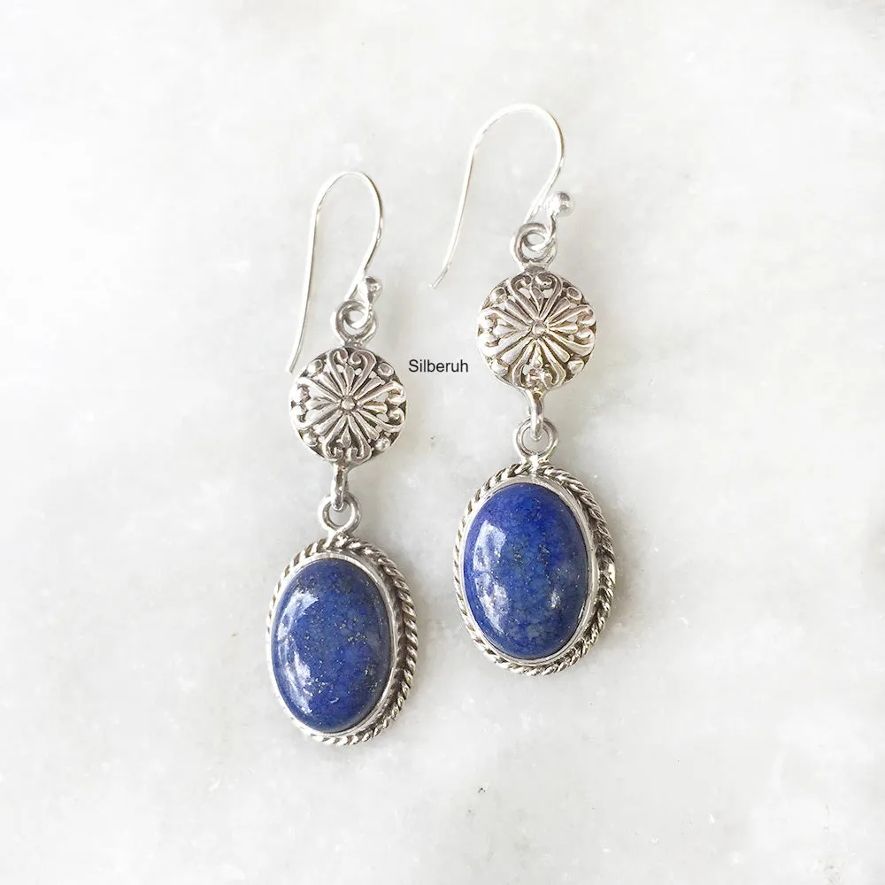 Filigree Lapis Lazuli Silver Earring