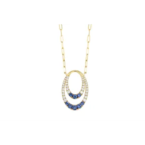 Frederic Sage 14K Yellow Gold Double Oval Sapphire and Diamond Pendant on Mini Paperclip Chain