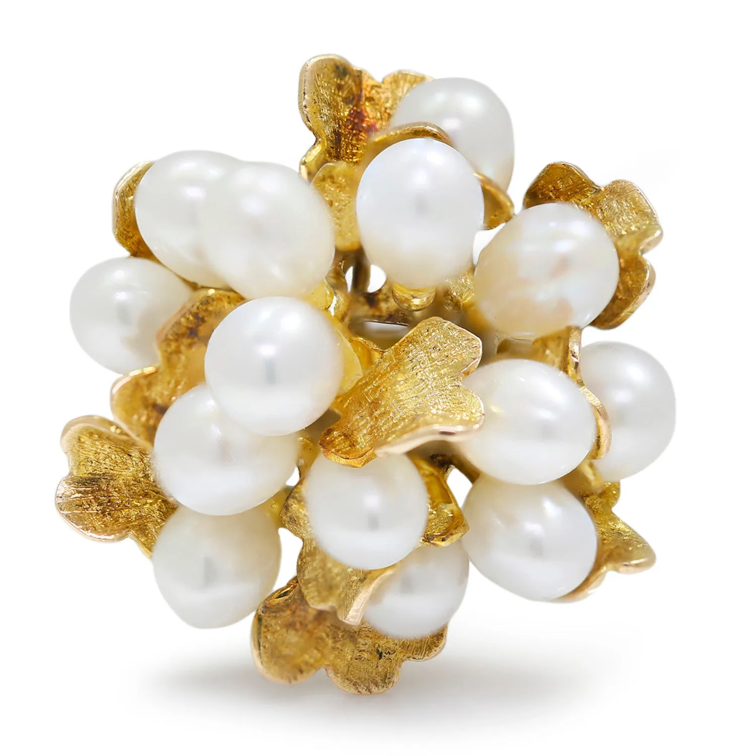 Gold Leaf Cultured Pearl Cluster Ring Yellow Gold