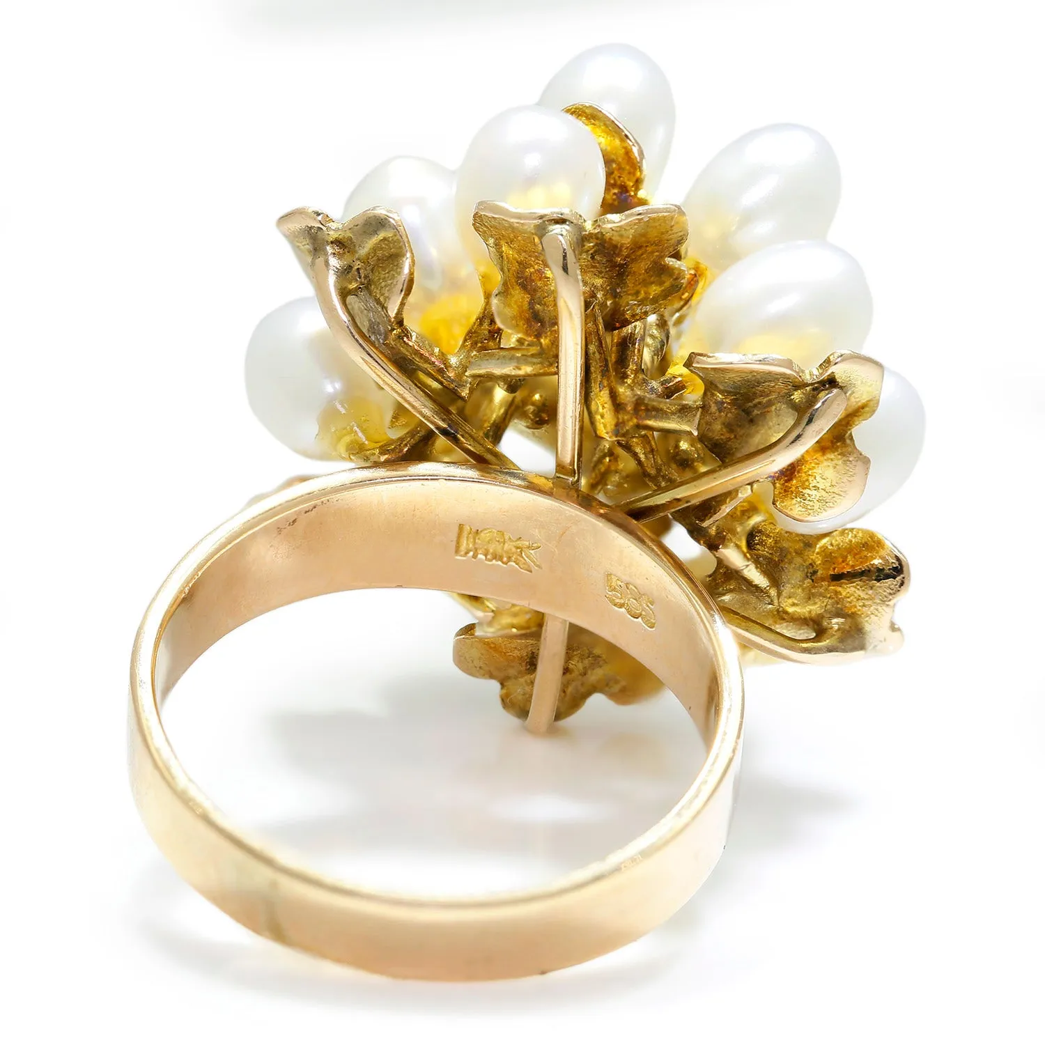 Gold Leaf Cultured Pearl Cluster Ring Yellow Gold