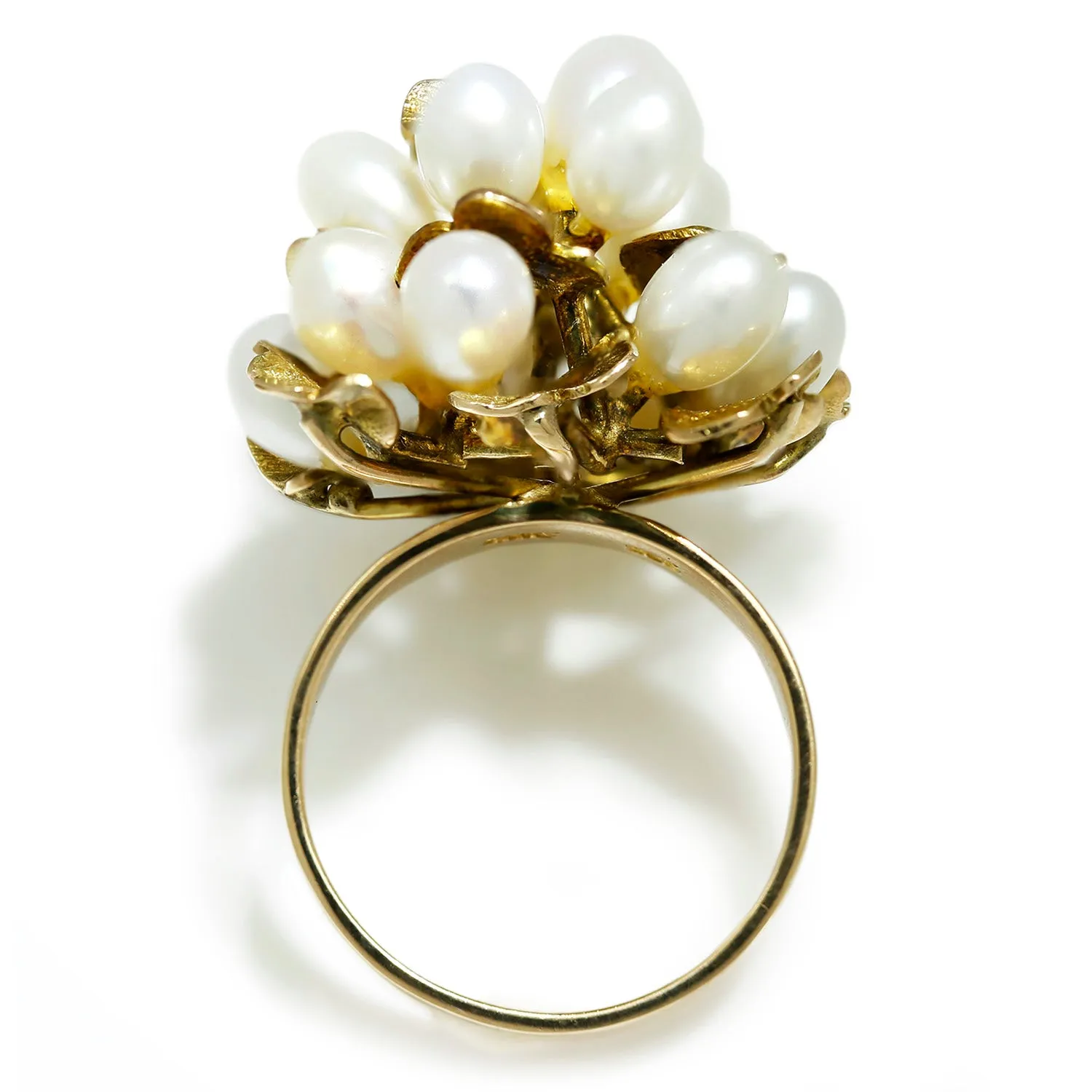 Gold Leaf Cultured Pearl Cluster Ring Yellow Gold