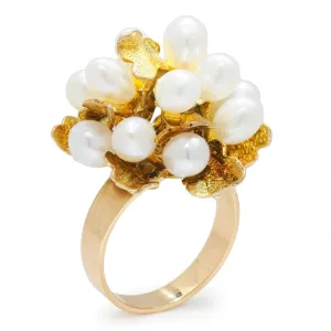 Gold Leaf Cultured Pearl Cluster Ring Yellow Gold
