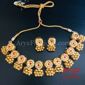 Golden Rajwadi Kundan necklace/ Gray Bollywood Kundan Statement Necklace
