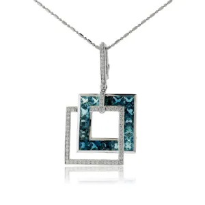 Gradient Sky Blue to London Blue Topaz & Diamond Square Pendant