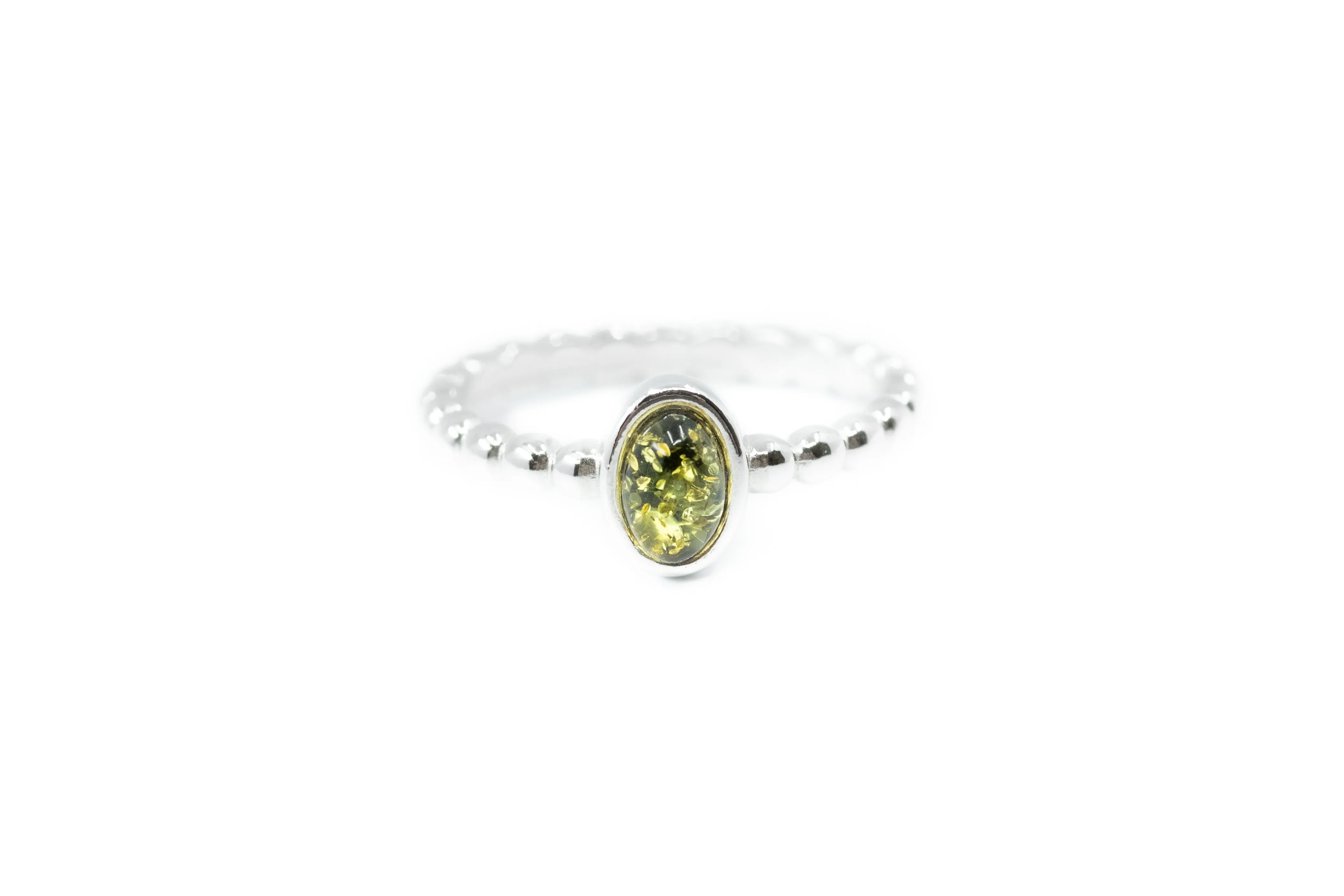 Green Amber Bubble Stacking Ring