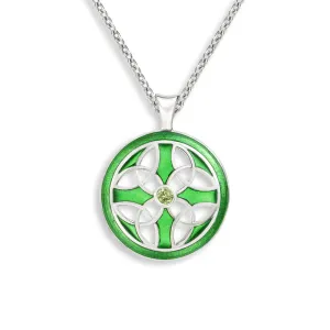 Green Plique-A-Jour Circle Celtic Cross Necklace