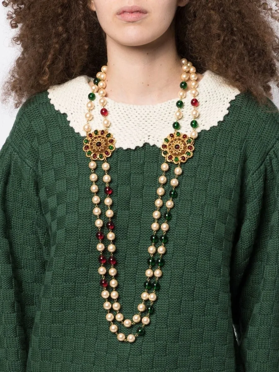 Gripoix Pearl Beaded Floral Necklace